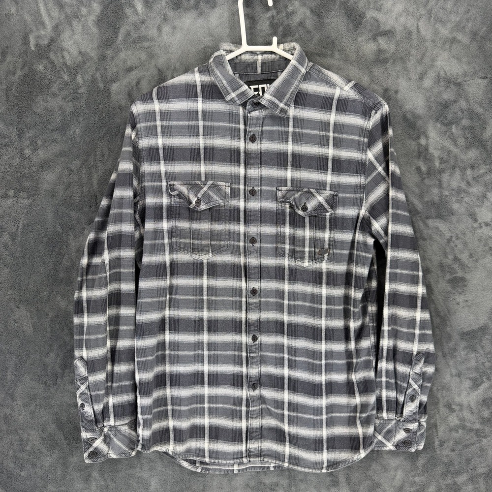 Fox Racing Mens‎ Grey Plaid Long Sleeve Button Down Flannel Shirt 07605 Large